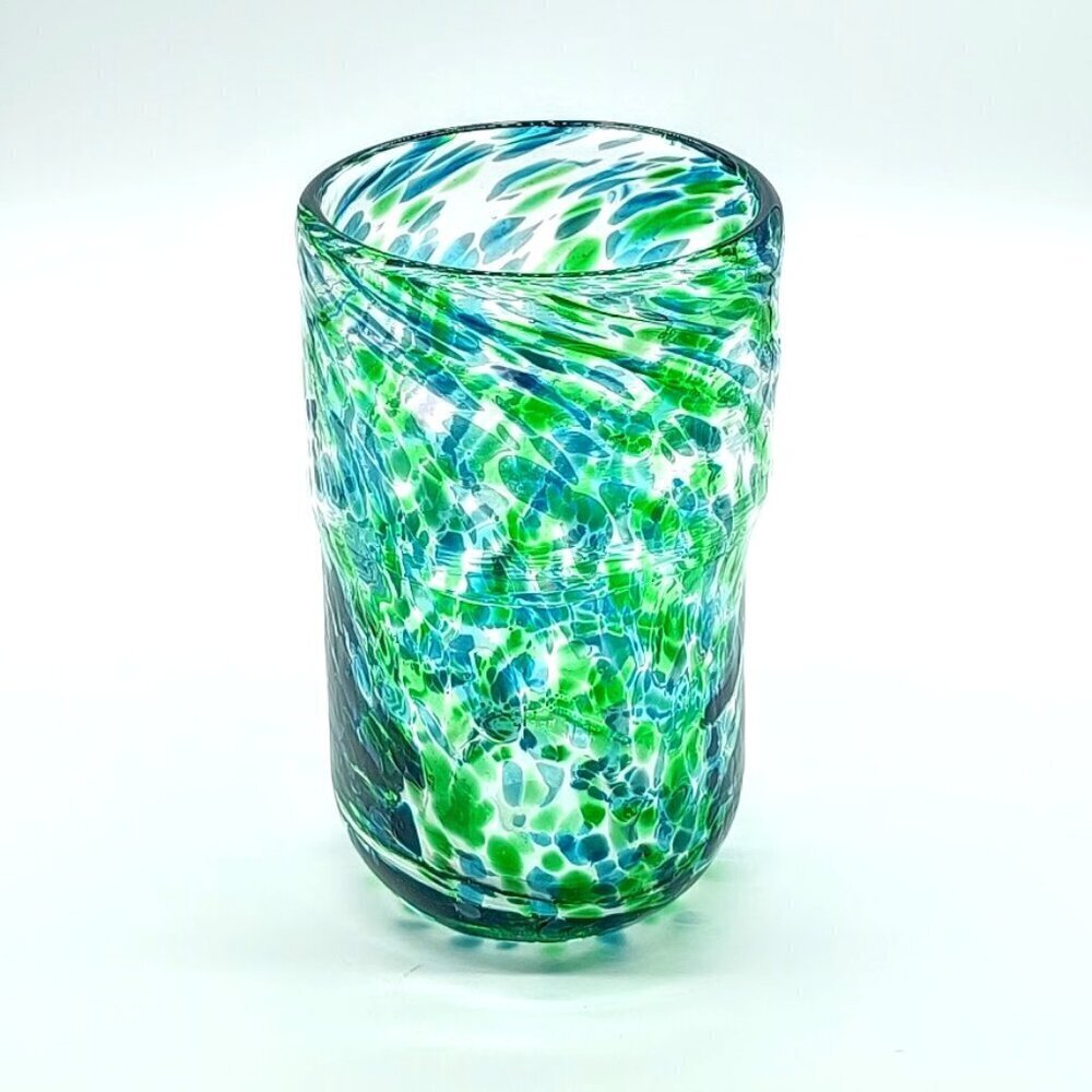 Handblown Blue Green Confetti Glass Vase